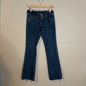 LEVI'S Premium Ultimate Boot Cut Denim Jeans Raw Hem Size 26 Leather Tag!